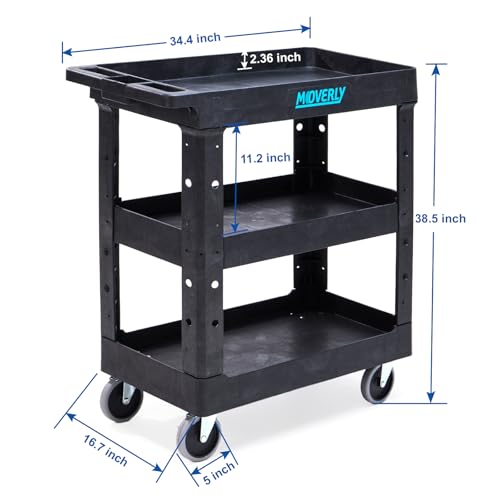Chariot utilitaire robuste à étagères profondes charge lourde noir - 3