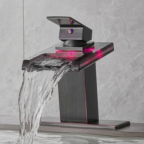 Image of AVSIILE LED Bathroom Sink Faucet, Oil Rubbed Bronze, Open Glass Spout