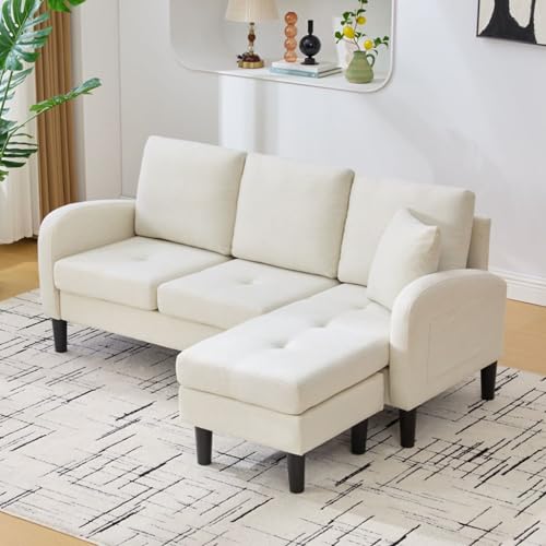 Yihomfy Canapé d'angle Modulable 166x118x77 cm avec Chaiselongue - 3 Places, Tissu Lin Coton, Pieds Plastique - pour Salon, Appartement ou Bureau