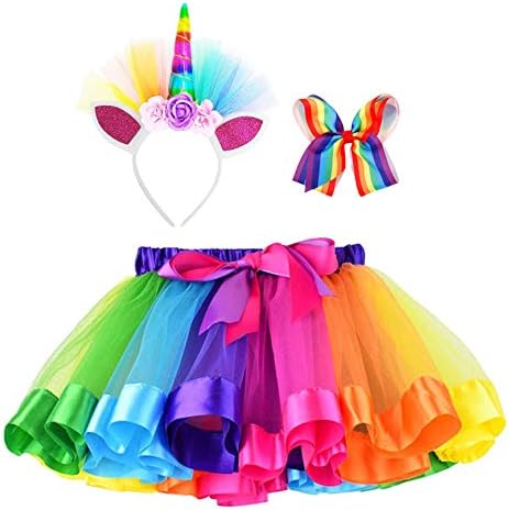 Simplicity Rainbow Tutu for Girls Princess Tutu Layered Tulle Dress up Toddler Tutu Skirt Unicorn Tutu with Headband Hair Bow