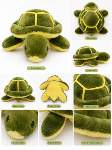 Image of TortoisePlush Sea Turtle Soft Toy, Dark Green and Yellow, 22 cm, Stuffed Animal for Kids, Modern Design, Tortoise Theme, Durable Quality (Dark Green)