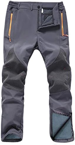 Gash Hao Mens Snow Ski Waterproof Softshell Snowboard Pants Outdoor Hiking Fleece Lined Zipper Bottom Leg (180Grey, 32W x 32L)