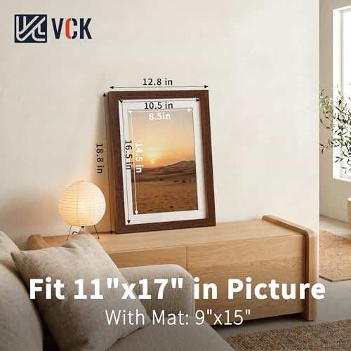 Image of VCK 11x17 Picture Frame 5 Pack, Brown Exclusive Wood, HD Glass, for Print