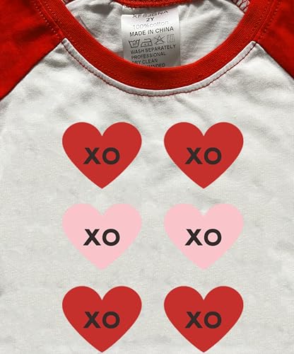 Image of Kids Valentines Shirt Boys Girls Valentine's ABC I Love U Heart Heart XO XO Graphic Tees Raglan Toddler Long Sleeve Tops