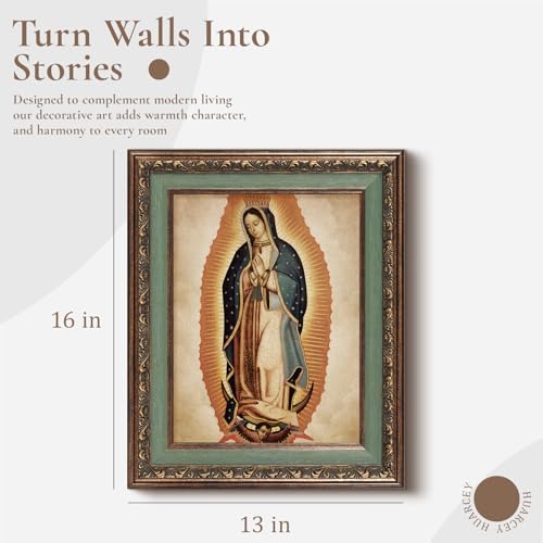 HUARCEY Vintage Wall Art Relief Gold Framed, Our Lady Guadalupe Canvas Artwork for Living Room, Virgen De Guadalupe Painting Spain Decor Rustic Country Farmhouse Print for Bedroom Home 13"×16" by HUARCEY - Used condition - Image 5