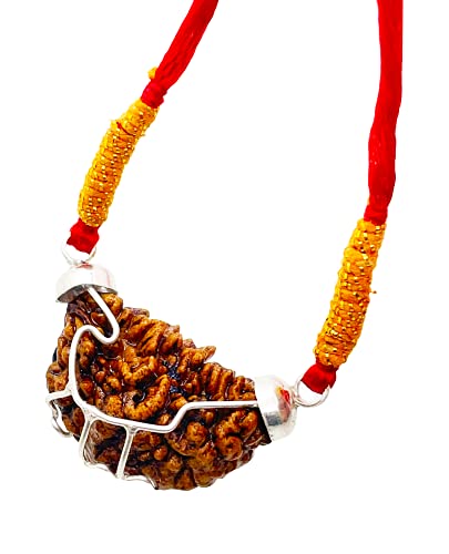 Image of Siddha 1 / One Mukhi Pure Rudraksha, Laboratory Certified, Carefully Capped with Silver Between Indian Beads with Handmade Tassel, Size 28mm-34mm, Color-Brown (1 Mukhi Silver Rudraksha)