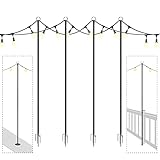 Espird String Light Poles for Outdoor,9ft Sturdy Stainless Steel Pole Post Stand to Hang Cafe Lights Outside for Deck Patio Garden Backyard,Wedding and Party (4-Pack / 3 in 1)