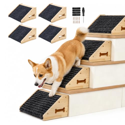 4 Stück Hundetreppe für Kleine Hunde Hunderampe für Treppen aus Holz