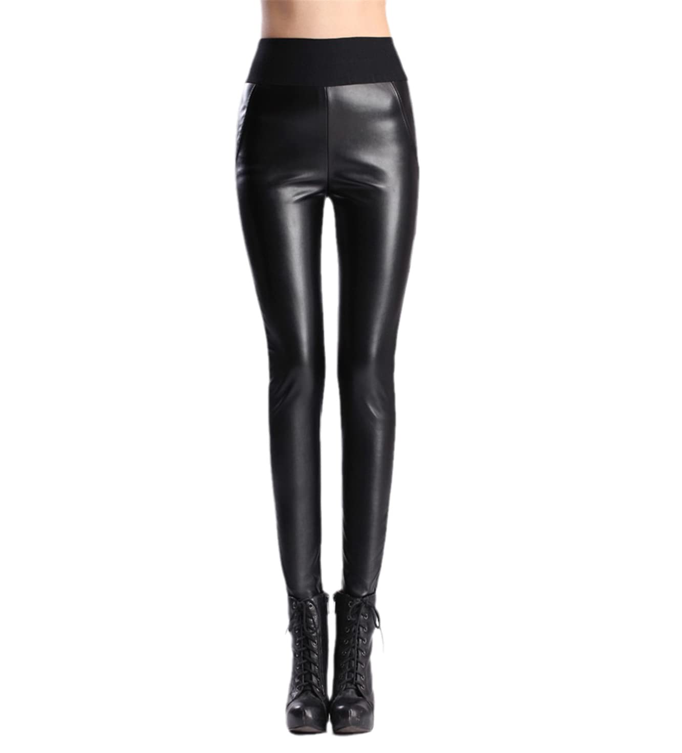 Damskie legginsy ze skóry PU Obcisłe spodnie Wąskie, wysokie, elastyczne spodnie ołówkowe pełnej długości (czarne 4XL)