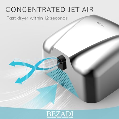 BEZADI High-Speed Hand Dryer Automatic Hot & Cold Airflow,1800W 110-130V Wall Mounted Hand Dryer for Home Bathroom, Compact Commercial Hand Dryer Silver by BEZADI - Image 2