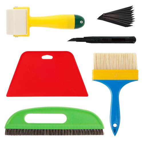 Kit de 15 herramientas de alisado de papel tapiz con cepillo, raspador, rodillo y cortador de arte para instalar papel tapiz de vinilo para envolver papel tapiz de coche