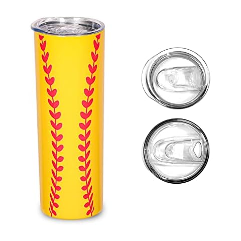 YHSHYZH Softball Tumbler Coffee Mug with Lid 20 OZ Skinny Stainless Steel Insulated Cups Travel Softball Acceories Gifts for Girls Sports Mom (20 oz, Softball striped) Cover