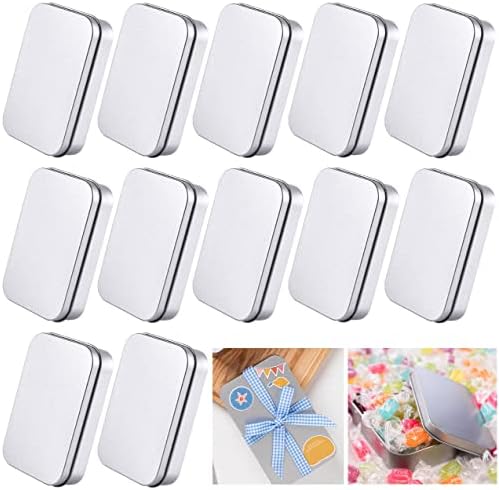 GOLRISEN Box Tin Cans,Metal Rectangular Small Storage Containers,12 Pcs Mini Portable Box,Home Organizer with Lids for Small Items Storage(3.74x2.5x0.8inch)