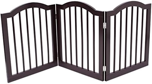 Internet's Best Pet Gate with Arched Top - 3 Panel - 24 Inch Step Over Fence - Free Standing Folding Z Shape Indoor Doorway Hall Stairs Dog Puppy Gate - Fully Assembled - Espresso - MDF
