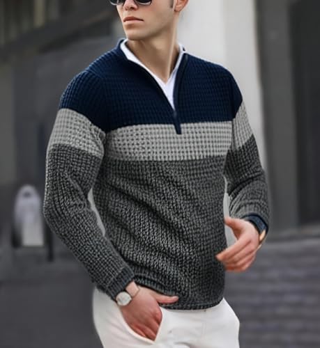 Mens Fashionable Knit Pullover Sweater with 1/4 Zipper Neck4