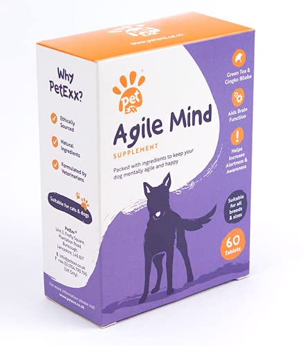 PetExx Agile Mind - senior senile cat and dog supplement with Omega 3, CoQ10, Gingko Biloba, Vitamin B6 Vitamin B12 Vitamin D3 & Vitamin E - UK manufactured