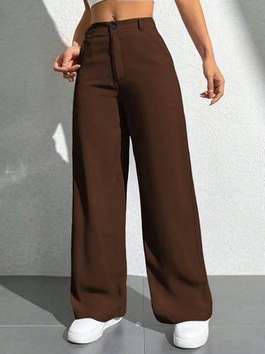 Image of Toochki Trousers for Woman Pants Women's Formal Office Korean | Beige Black Track Pant | Straight | Cotton Spandex Stretchable Trouser | High-Waisted Bottom Wear