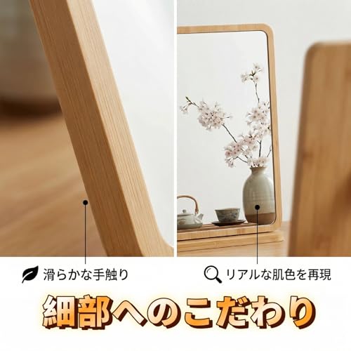 SOEDZUNG 鏡 卓上 木製 卓上ミラー 【安定感 天然楠竹】 化粧鏡 スタンドミラー ウッドミラー 折りたたみ 角度調整可能 メイク かがみ 女優ミラー 持ち運び便利 デスクトップ 玄関 部屋 寝室 母の日 ギフト ナチュラル 小（20*15cm） [5]