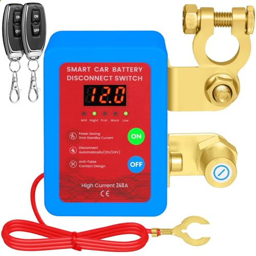 Mtchavno Desconectador de Bateria Coche 240A, Corta Corriente Bateria 12V Coche, Interruptor de Desconexión de Batería Remota con 2 Telecontrol, Interruptor de Batería para Coche Camión RV ATV