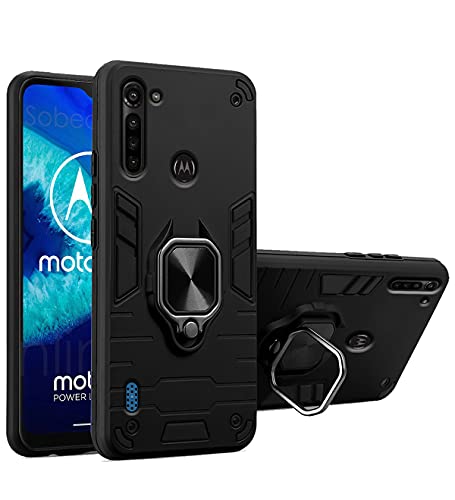 Image of Pikkme D5 Tough Armor Bumper Back Cover Case for Moto G8 Power Lite |Ring Holder & Kickstand in-Built (Black)