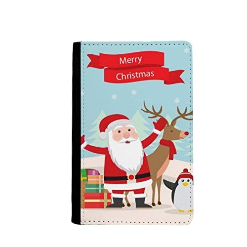 Étui de protection pour passeport motif Père Noël élan et pingouin en simili