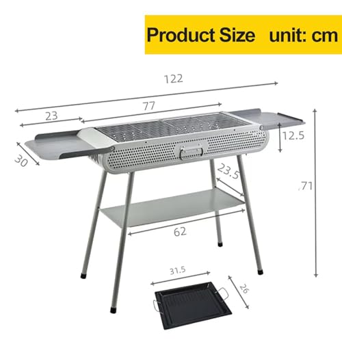 Barbecue a carbonella, portatile grande griglia da tavolo con 2 reti e 1 piastra per griglia, barbecue pieghevole all'aperto per 5-8 persone, 3 ripiani portaoggetti
