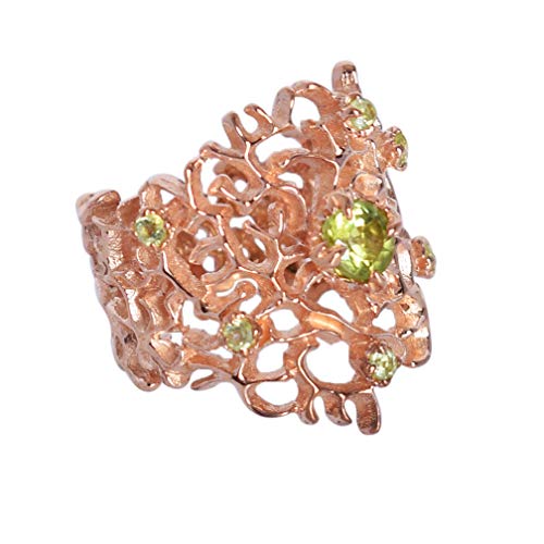 Bague en argent 925 et péridot or rose, bijou de créateur unique