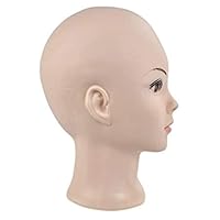 Vista 4 de Ba Sha Cabeza de maniquí calva beige femenina profesional cosmetología maniquí cabeza de muñeca para hacer pelucas, sombrero, exhibición de gafas