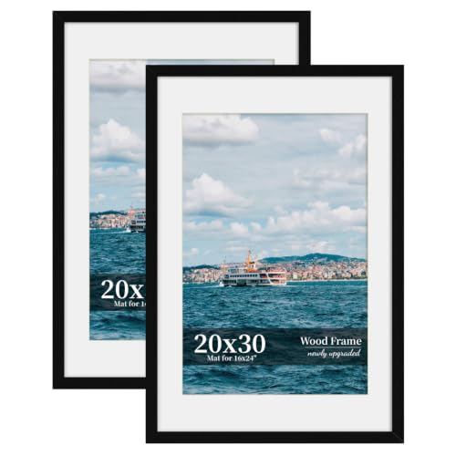 SZYUU 20x30 Picture Frame Set of 2, Wood Frame with Real Glass, Wide Border