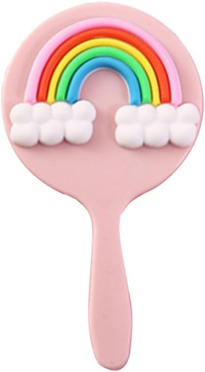Cute Rainbow Handheld Makeup Mirror, Small Travel Hand Mirror with Handle