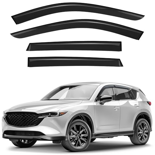GrandWheel Co Smoke Tinted Tape-On Side Window Vent Visor Deflectors Rain Guards Compatible with Mazda CX-5 2017-2022 - 4pcs. GW0135