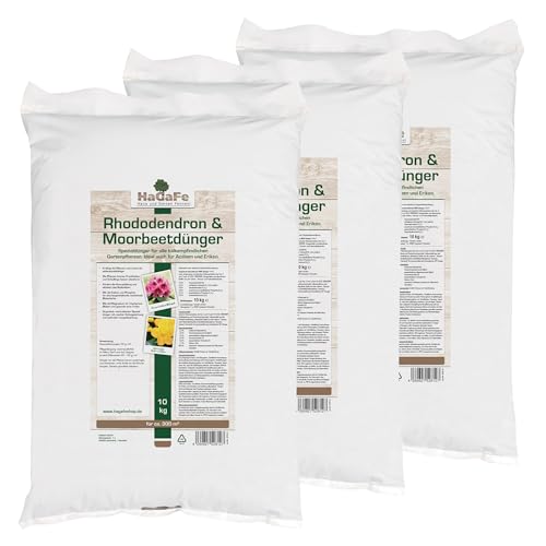 HaGaFe Rhododendron & Moorbeetdünger Azaleendünger Organisch Mineralischer Spezialdünger Für Alle Moorbeetpflanzen, 30kg (3x10kg)