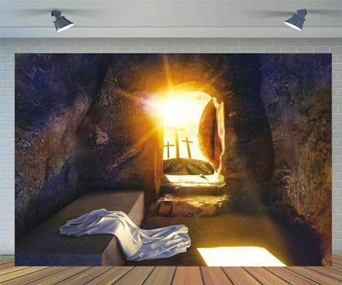 Zliisang 7x5ft He is Risen Backdrop Empty Jesus Tomb with