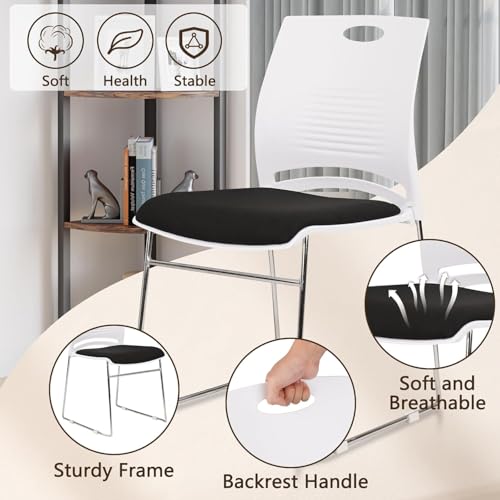 Image of CLATINA Stacking Home Office Guest Chair, Reception Stackable Chairs with Metal Sled Base, Conference Lobby Waiting Training School Kitchen Banquet Chair, Plastic Desk Chairs No Wheels, White, 4 Pack