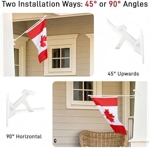 SEEKNEW White Flag Pole for Outside House, 6 FT Stainless Steel No Tangle Spinning Residential Flagpoles & Two-Position Flag Pole Holder Brackets Mounting for Outdoor Flags for Porch(Without Flag) — view 6