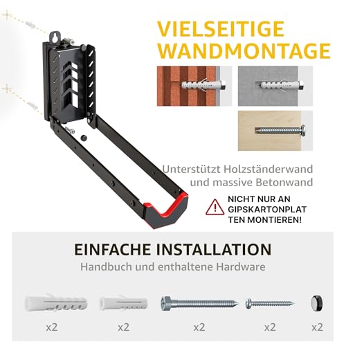 monTEK Schwenkbare Fahrrad Wandhalterung, Fahrradhalterung Wand ohne schweres Heben, platzsparender Fahrradständer für die Garage, einfaches Einhängen und Aushängen, kann bis zu 35 kg halten, 2 Stück