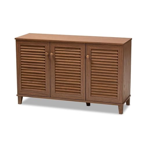 Baxton Studio Coolidge Modern and Contemporary Walnut Finished 8-Shelf Wood Shoe Storage Cabinet