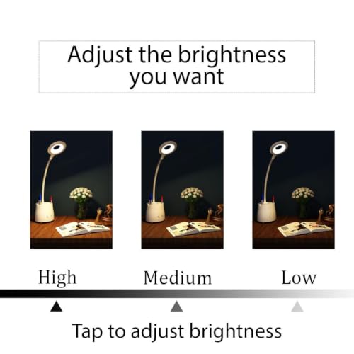 Image of fizzytech 360 Flexible LED Desk Lamp with Pen Holder & Mobile Stand - Touch Control Adjustable Table Light for Reading, Studying, Office & Home Use (White)