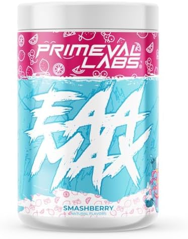 Primeval Labs EAA Max | BCAA Powder & Amino Acids Supplement | Pre or Post Workout Muscle Recovery | Supports Hydration, Performance & Electrolytes | 30 Servings | Smashberry