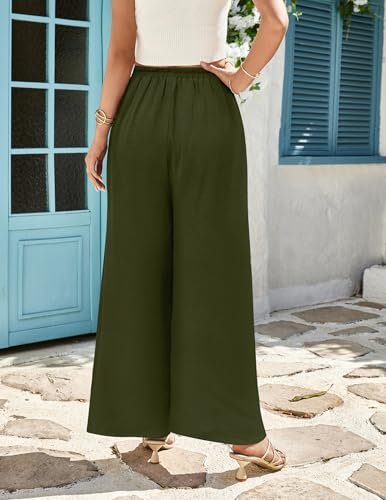 LOOKBOHO Women's Wide Leg Pants with Pockets High Waist Loose Casual Trousers Business Work Casual Pants with Pockets Army Green M — view 6
