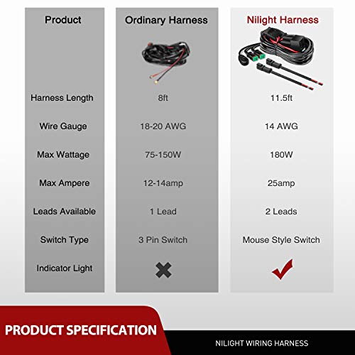Image of Nilight - 10036W 14AWG 11.5 Feet DT Connector Wiring Harness Kit LED Light Bar 12V On Off Switch Power Relay Blade Fuse for Off Road Lights LED Work Light-2 Leads