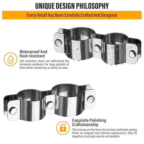 EPCEE 2-3/8" x 2" Chain Link Fence Panel Clamps, 304 Stainless Steel Saddle Clamp for Fence Post Connection, Heavy-Duty Kennel Clamp for Outdoor Fencing, Dog Kennels, 4pcs by Epcee - Image 5