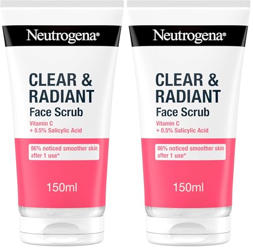 Neutrogena Clear & Radiant Face Scrub (2x 150ml), Purifying & Brightening Oil-Free Daily Exfoliator with Vitamin C, 0.5% Salicylic Acid, Suitable for Blemish-Prone Skin for Clearer, Radiant Complexion option