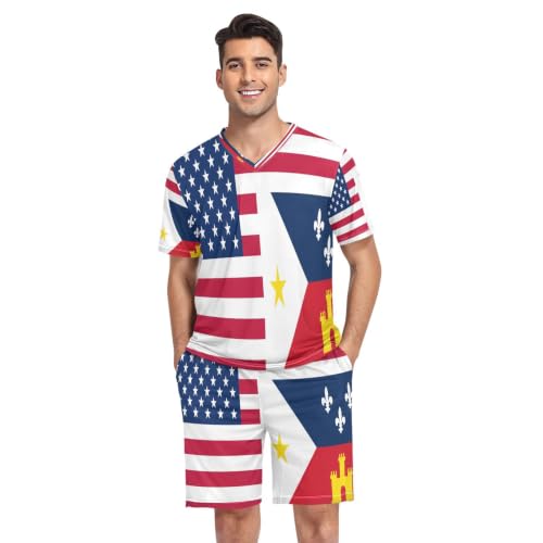 Camisa de pijama de manga corta para el descanso diario en casa con bandera de EE. UU.