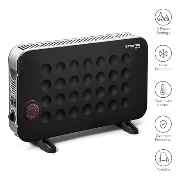 TROTEC Convettore di design TCH 25 E Termoconvettore 2000 W con comando da termostato, Tecnologia a Basso Consumo Energetico, Tre livelli di riscaldamento, Timer in formato 24 ore