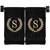 Custom Luxury Towels Monogrammed Hand Towels for Bathroom | Set of 2 | Genuine Turkish Towels | Choose Towel and Thread Color | A - Z | Monogrammed Towels with Embroidered Wheat Laurel Design