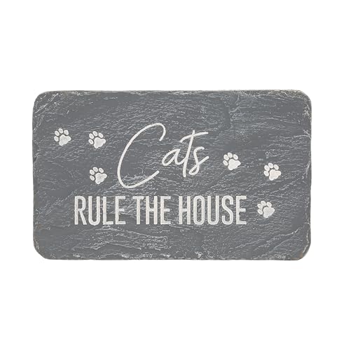 Pavilion Gift Company – Cat Rules – 7” Indoor Outdoor Weatherproof Decorative Garden Stepping Stone Plaque Feline Kitty Kitten Cat