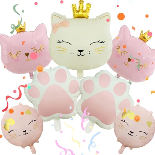 7 Pezzi Palloncino di Gatto, Gatto Compleanno Decorazioni Palloncini, Corone di Gatti Palloncini, Palloncini Alluminio Gatto, Decorazione per Compleanno, Baby Shower, Matrimoni, Feste