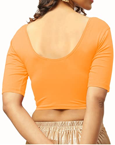 Image of THE BLAZZE 1303 Women's Cotton Scoop Neck Backless Elbow Sleeve Crop Top Readymade Saree Blouse for Women