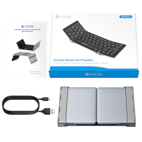 ESYNiC 5.1 Teclado Inalámbrico Tri-Plegable de Diseño Español Teclado iPad iOS Android PC Windows Air iPad Mini Pro Nenux Lenovo Huawei Smartphone Box TV etc(NO Funda)